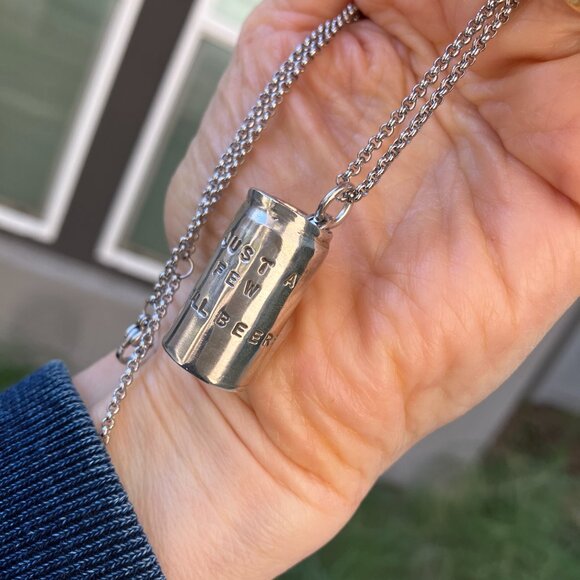 Sage Silver Sterling silver 1 inch beer can charm and chain necklace - Picture 9 of 9